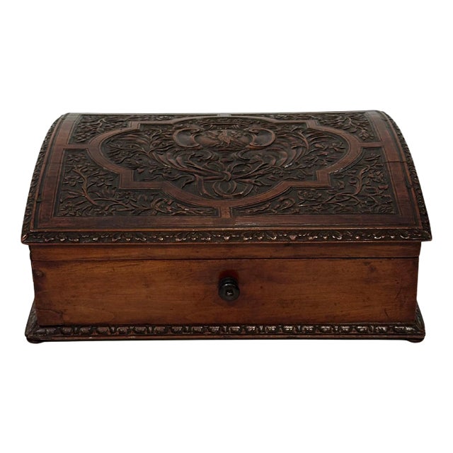 Late 18th Century Antique Italian Hand-Carved Walnut Hinged Box For Sale
