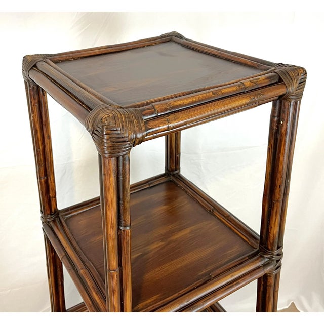 Wood Vintage Bamboo Tiered Pagoda Étagère For Sale - Image 7 of 12