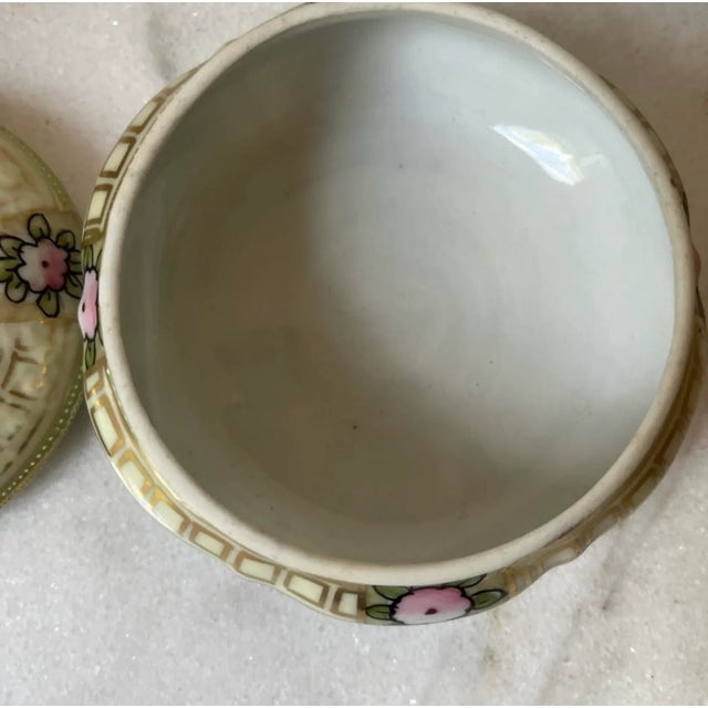 Green Antique Nippon Porcelain Hair Receiver. For Sale - Image 8 of 12