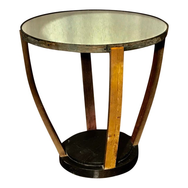 Artistic Oak Wine Barrel Table With Mirrored Top For Sale