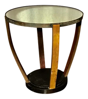 Artistic Oak Wine Barrel Table With Mirrored Top