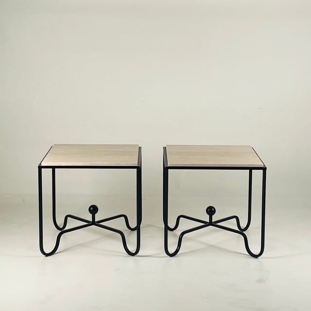 Pair of Tall Iron and Travertine 'Entretoise' Side Tables by Design Frères For Sale In Los Angeles - Image 6 of 7