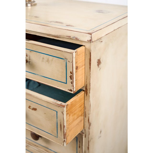 19th Century Victorian Two Over Three Painted Pine Chest With Blue Accents For Sale - Image 9 of 13