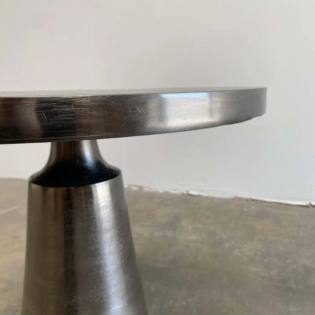 Modern Style Side Table in Antique Pewter With Aged Patina For Sale In Los Angeles - Image 6 of 10