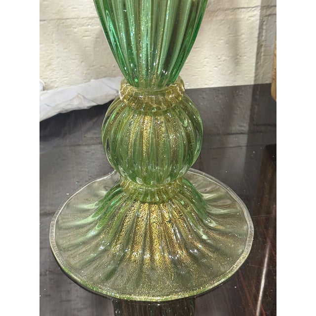 Early 21st Century Modern Green Murano Glass Lamps - Pair For Sale - Image 5 of 9
