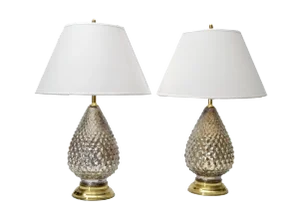 A Pair Art Deco Mercury Glass Pineapple Table Lamps Italy