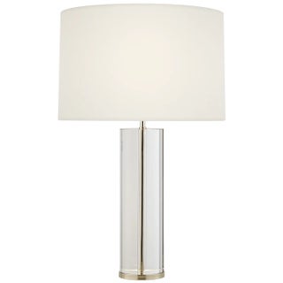 AERIN by Visual Comfort Signature Lineham 29.5" Cordless Table Lamp in Crystal and Polished Nickel with Linen Shade For Sale