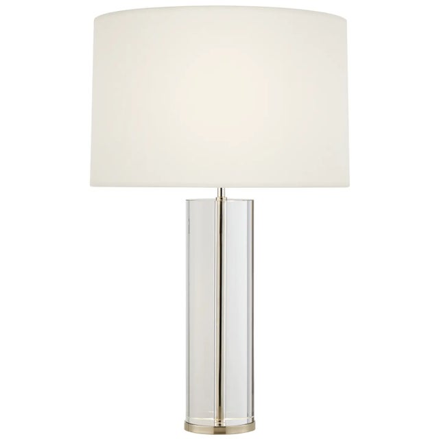 AERIN by Visual Comfort Signature Lineham 29.5" Cordless Table Lamp in Crystal and Polished Nickel with Linen Shade For Sale