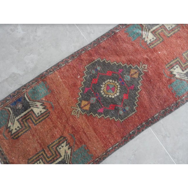 1960s Kurdish Small Rug Distressed Low Pile Yastik Runner Faded Colors Rug 1′7″ × 3′11″ For Sale - Image 5 of 9