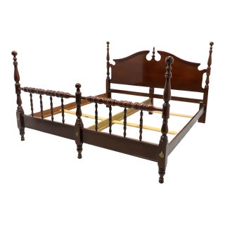 20th Century Cherry Chippendale King Size Short Poster Cannonball Bed For Sale