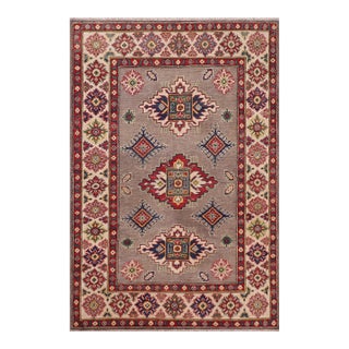 Southwestern Kazak Gray/Beige Wool Rug - 3'10''x5'10'' For Sale