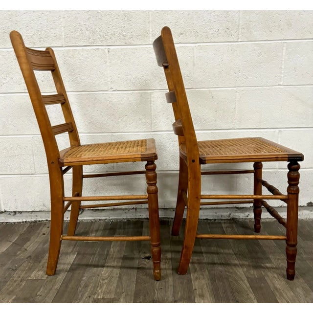 Late 20th Century Vintage Colonial Style Ladderback Cane Seat Dining Chairs - Pair For Sale - Image 5 of 6