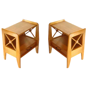 Vintage 1950s Jacqurs Adnet Oak Night Stands - a Pair