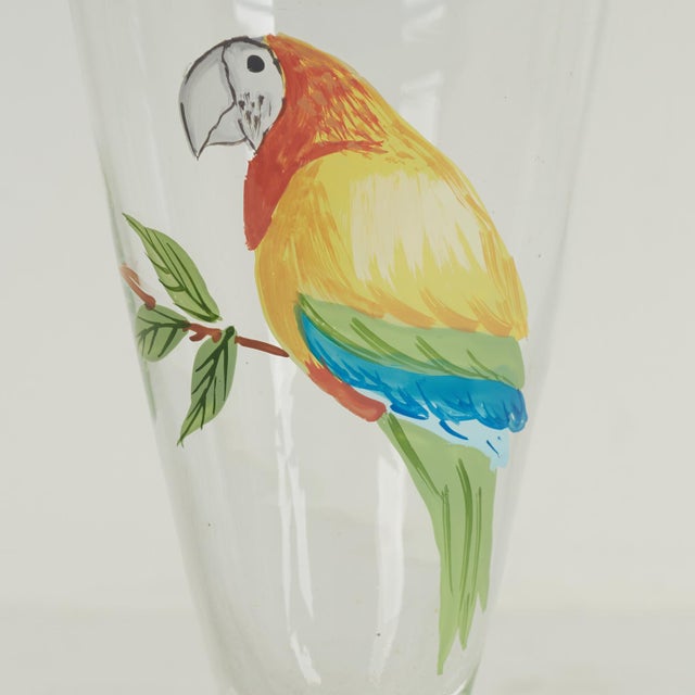 Vintage Set of Eight Footed Drinking Glasses With Painted Parrots For Sale - Image 9 of 11