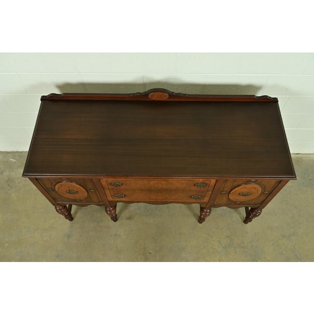 Berkey & Gay Style Antique English Jacobean Carved Walnut and Burl Wood Sideboard, Circa 1920s For Sale - Image 10 of 13