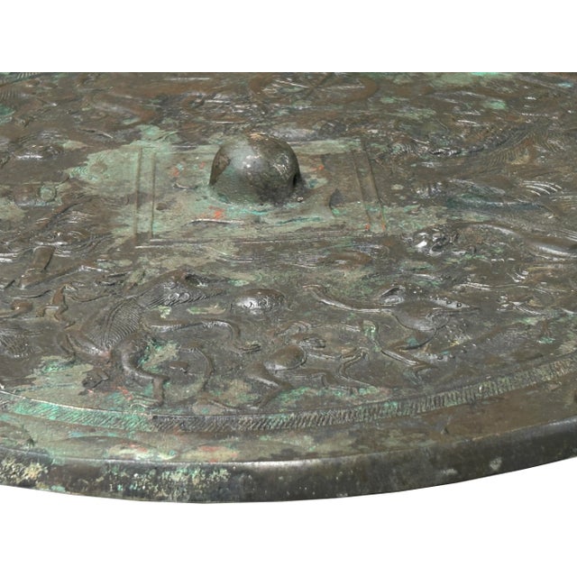 Gray Green Gray Metal Crafted Round Fengshui Harmony Plaque Display Art For Sale - Image 8 of 14