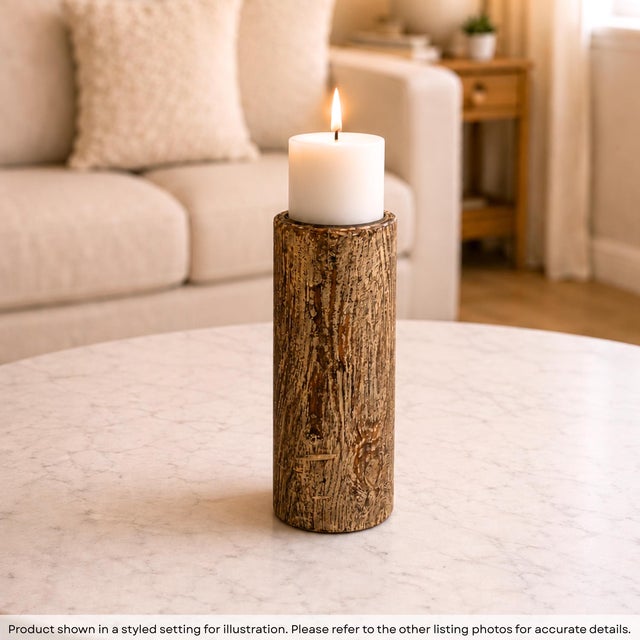 Dimensions: 7" W x 7" D x 12" H This piece utilizesis a a part of an old column and is handcrafted by artisans using basic...