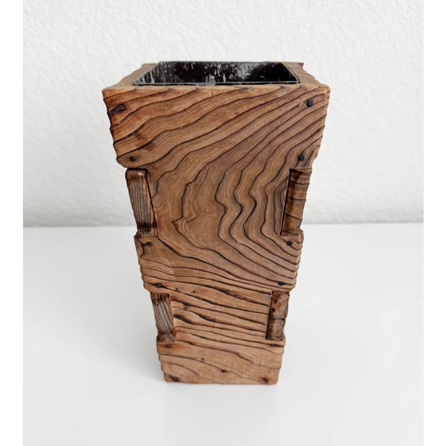 1970s 1970s Japanese Uzukuri Wood Vase With Dovetail Corners For Sale - Image 5 of 9
