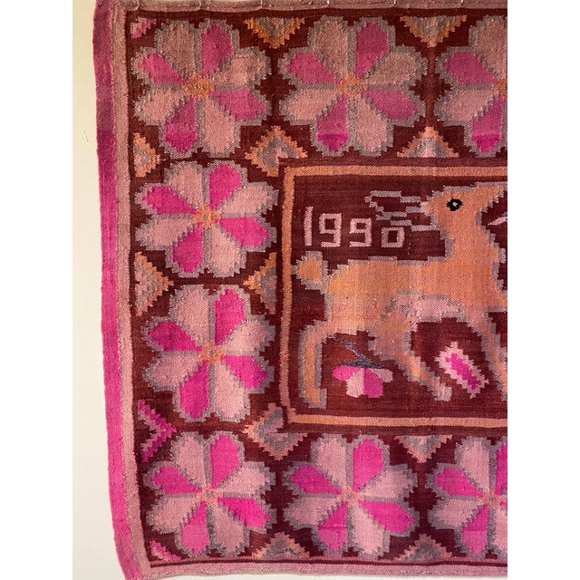 Folk Art C. 1990 Vintage Peruvian Andean Folk Art Tapestry With Deer Motif (70" X 62") For Sale - Image 3 of 10