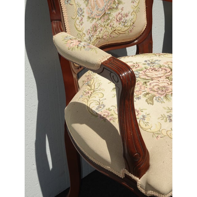 Beige Pair of Vintage French Louis Style Tapestry Arm Chairs For Sale - Image 8 of 18