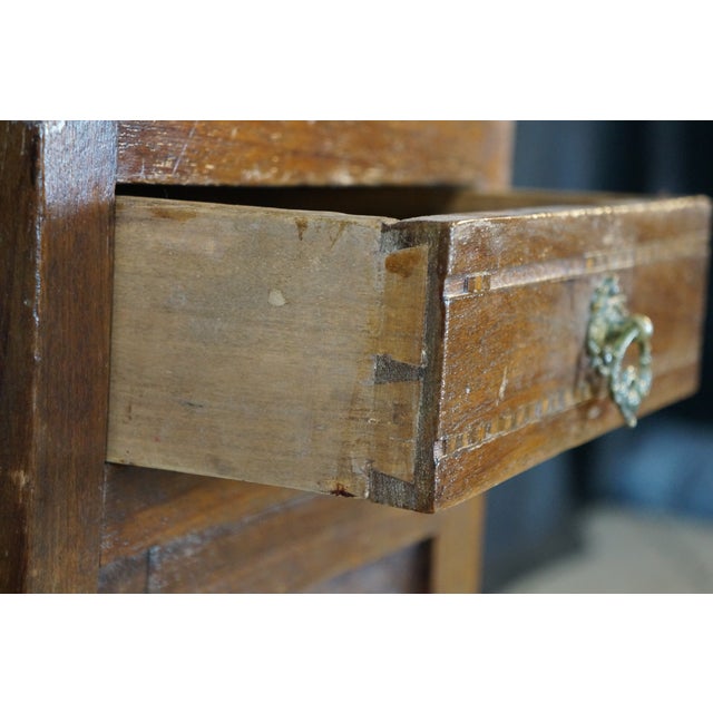 Antique Edwardian Walnut Neoclassical Inlaid Washstand Cabinet With Marble Top & Mirror For Sale - Image 15 of 18