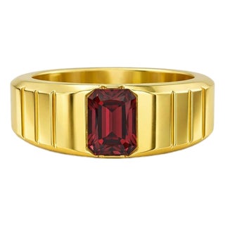 Garnet Solitaire Ring for Men Silver, Gold, Size 9.5 For Sale