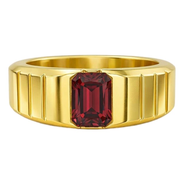 Garnet Solitaire Ring for Men Silver, Gold, Size 9.5 For Sale