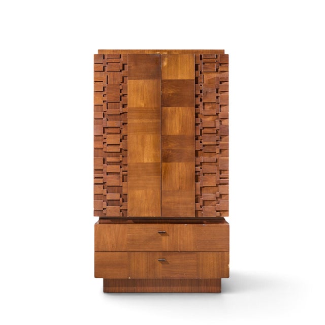 Lane Brutalist Mid Century Walnut Armoire Dresser This armoire measures: 40 wide x 20.5 deep x 72.5 inches high Good...