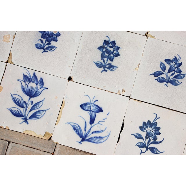 Antique 18th Century Portuguese Faience Tiles With Delicate Botanical Designs Set of 27 For Sale - Image 10 of 18