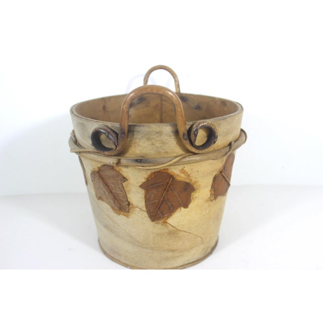 Vintage Bark and Leaf Basket Fall Autumn Decor Wood Pail Planter With Handles For Sale - Image 6 of 10