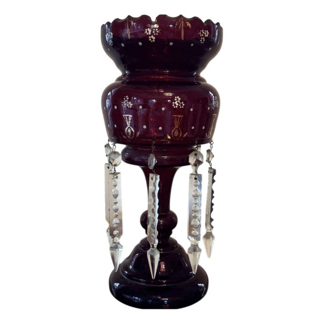 Large Antique Victorian Ruby Glass Lustre, 1860 For Sale