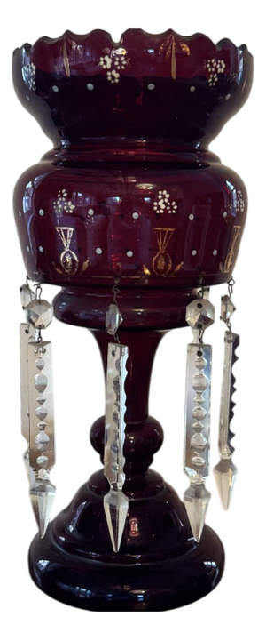Large Antique Victorian Ruby Glass Lustre, 1860