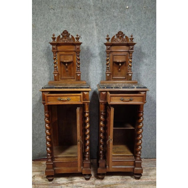 Bedside Tables in Walnut with Black Marble Tops, Set of 2 For Sale - Image 11 of 13