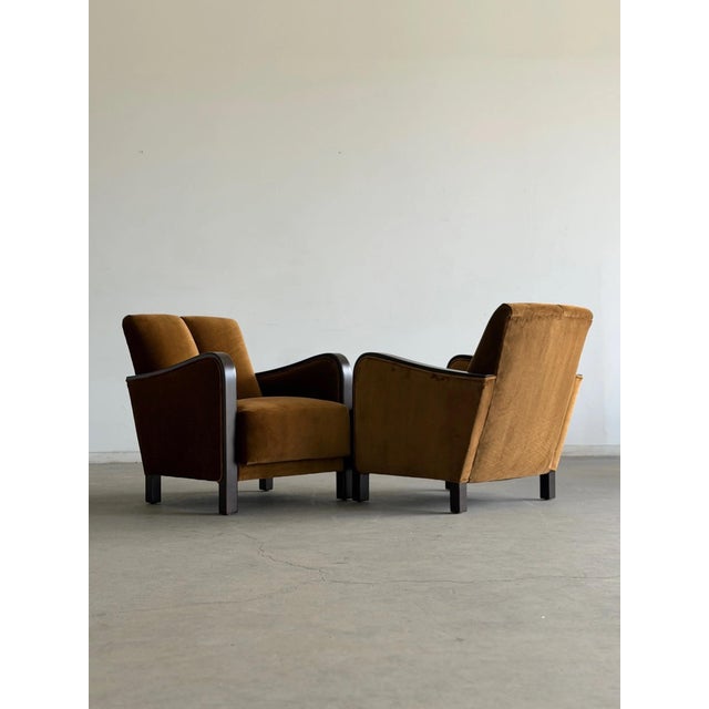 1940s Art Deco Twin Channel Club Chairs in Rust Velvet For Sale - Image 12 of 12