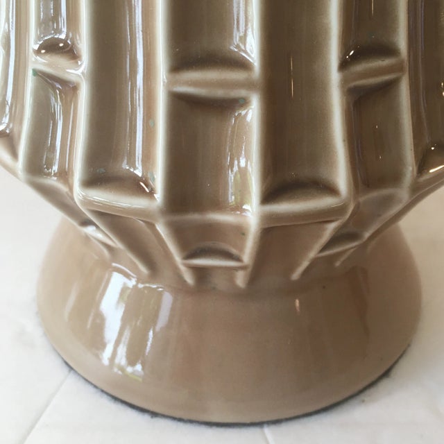 Mid - Century Brown and Tan Bamboo - Motif Ceramic Lamp For Sale - Image 9 of 13