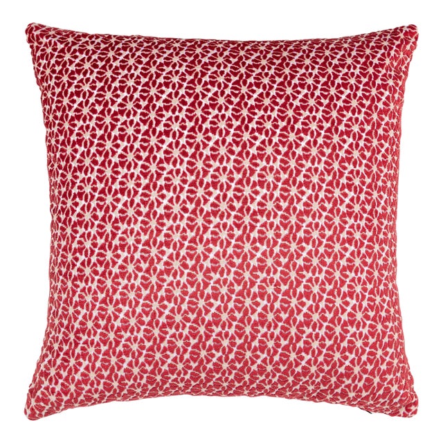 The House Of Scalamandré Petal Velvet Square Pillow In Red For Sale