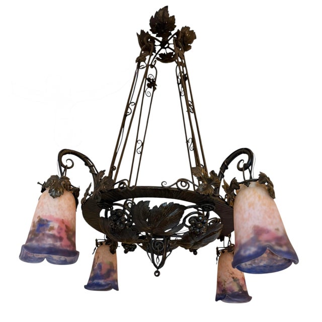Early 20th Century Signed Muller Freres Luneville French Chandelier For Sale In Los Angeles - Image 6 of 8