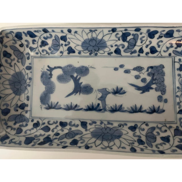 Asian Antique Antique Japanese Rectangular Blue and White Dishes - Set of 2 For Sale - Image 3 of 18
