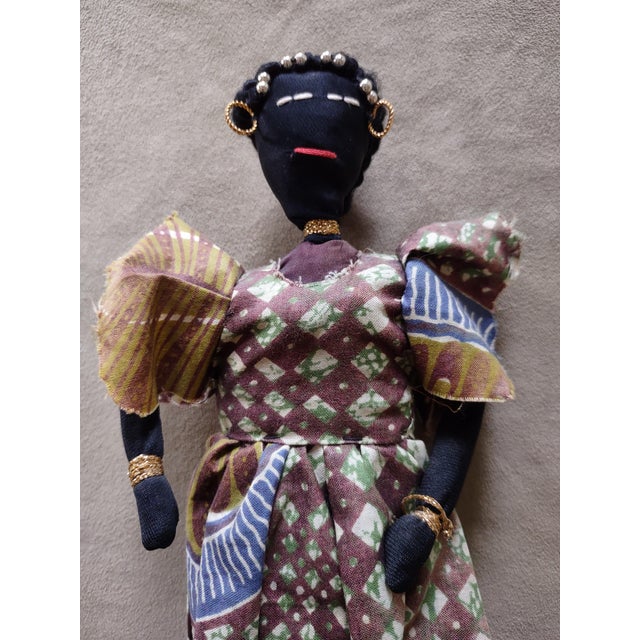 Arts & Crafts Handmade Senegalese Cloth Doll With Beaded Hair & Jewelry, 1990 For Sale - Image 3 of 6