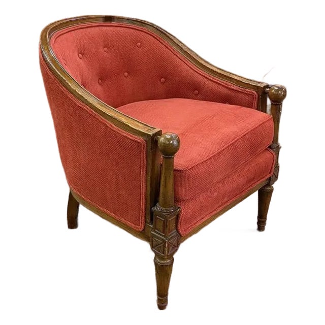 Mid Century French Bergere Club Chair in Cranberry Upholstery For Sale