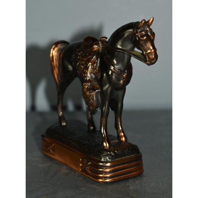 Vintage Decorative Bronze & Copper Finished Horse on Stand | Chairish