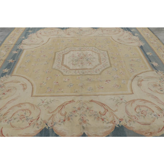 Rug & Kilim Rug & Kilim’s Aubusson Style Rug in Blue and Cream With Floral Medallion For Sale - Image 4 of 7
