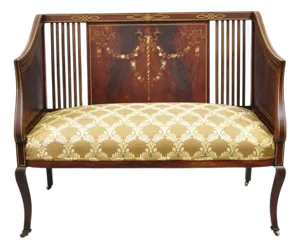 Antique Victorian Edwardian Mahogany Settee Loveseat With Mother of Pearl Inlay
