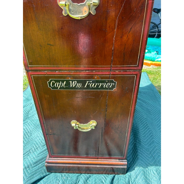 Wood Antique Nautical Painted Campaign Chest For Sale - Image 7 of 12