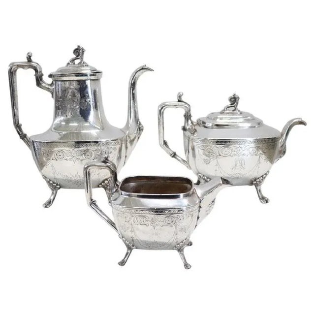 Antique Silver Plate Tea and Coffee Set by Mark Reed & Barton, 1880s, Set of 3 For Sale - Image 13 of 13