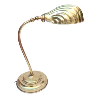 Vintage Brass Shell Desk Lamp, 1930s For Sale