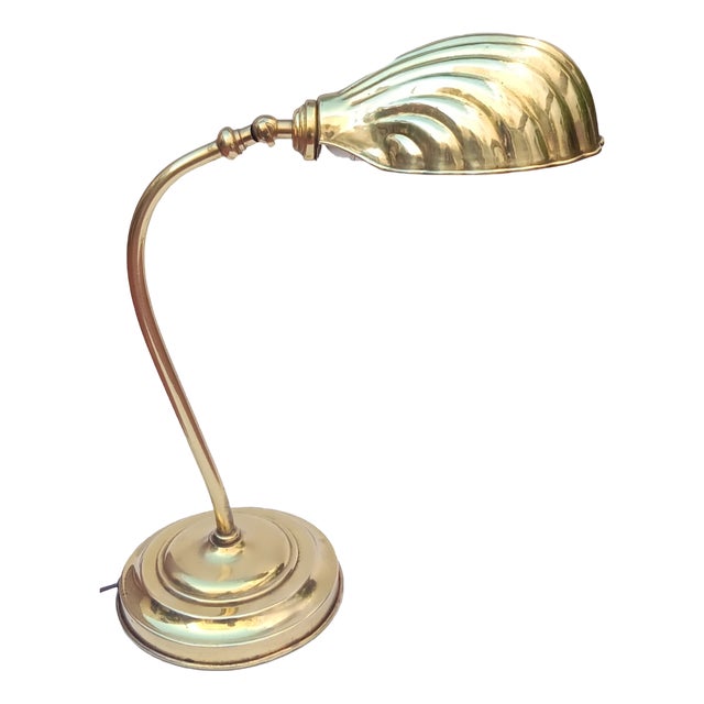 Vintage Brass Shell Desk Lamp, 1930s For Sale