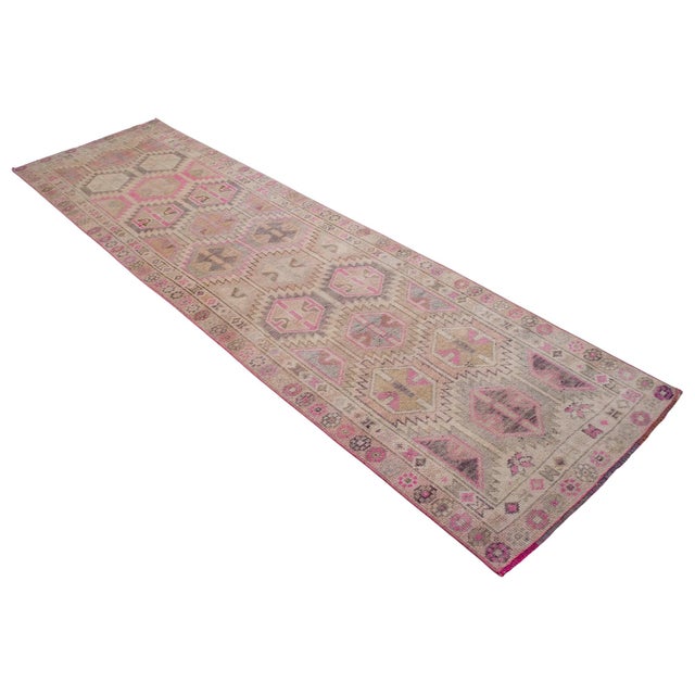 Pink Vintage Turkish Hand-Knotted Runner Rug Pink Hallway Kitchen Decor - 2′9″ × 10′ For Sale - Image 8 of 17