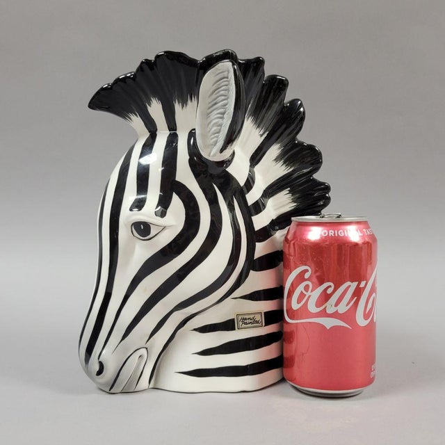 An outstanding Fitz and Floyd hand painted ceramic zebra head. Can be used as a vase, planter or simply a wonderful...