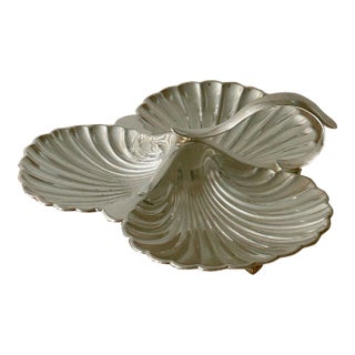Vintage English Silver Plate Shell Serving Tray by Barker Brothers For Sale